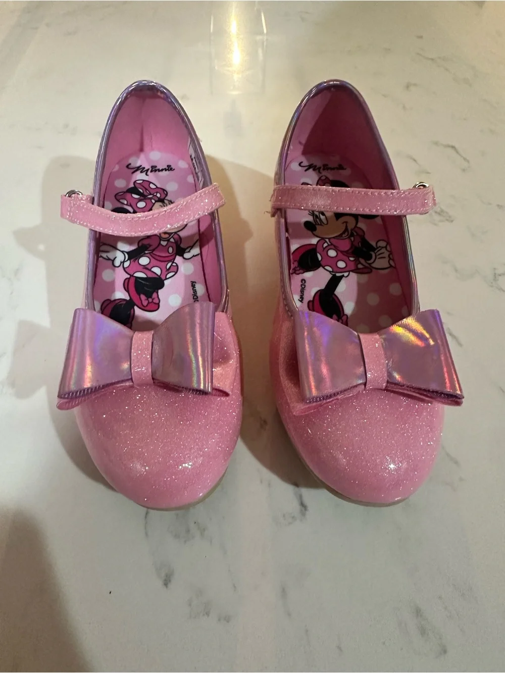 Disney Pink Glitter Minnie Mouse Mary Jane Shoes with Bow
